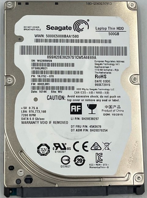 SEAGATE 500GB HDD 2.5" SATA 3 HARD DRIVE