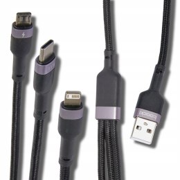 3in1 USB-C Micro Lightning cable 100W 1.2m braided with 3 charging tips