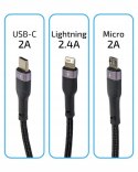 3in1 USB-C Micro Lightning cable 100W 1.2m braided with 3 charging tips