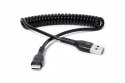 USB-C smartphone tablet charging cable, black, spring spiral