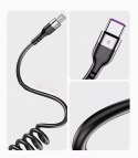 USB-C smartphone tablet charging cable, black, spring spiral