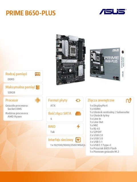 Płyta główna PRIME B650-PLUS AM5 4DDR5 HDMI/DP ATX