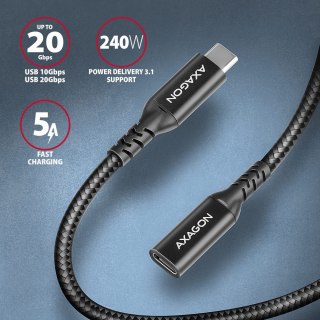 BUCM32-CF05AB Kabel przedłużacz Gen2 USB-C - USB-C 0.5m, 5A, 20Gbps, PD 240W, oplot, czarny