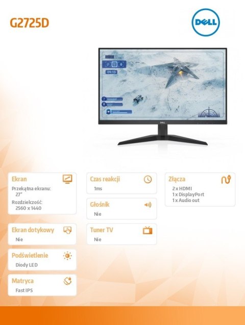 Monitor G2725D 27 cali AMD FreeSync 180Hz Fast IPS LED QHD(2560x1440)/16:9/DP/HDMI/3Y