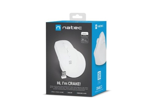Mysz bezprzewodowa wertykalna Crake 2 BT 5.2 + 2.4GHz biała