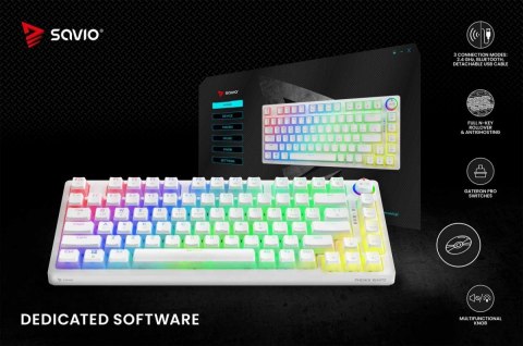 Klawiatura mechaniczna bezprzewodowa SAVIO PHENIX WHITE Gateron Yellow, Pudding