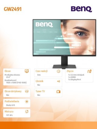 Monitor 23.8 cala GW2491 LED 5ms/100Hz/IPS/HDMI