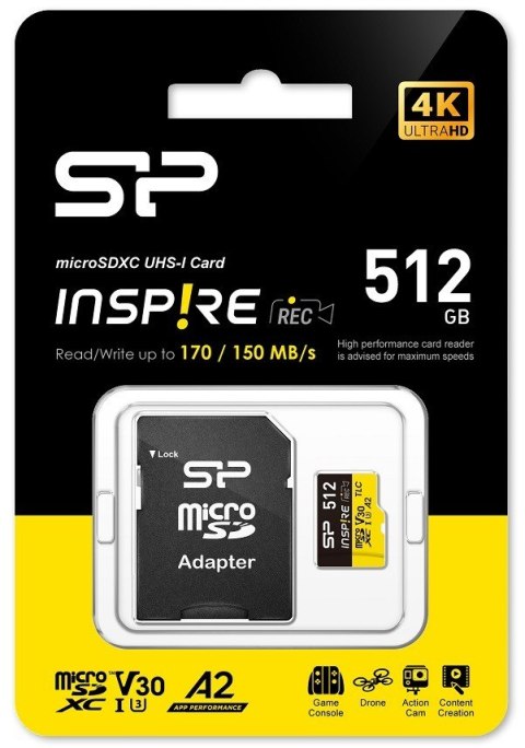 Silicon Power Karta pamięci microSDXC Inspire 512GB UHS-I U3 A2 V30 4K TLC
