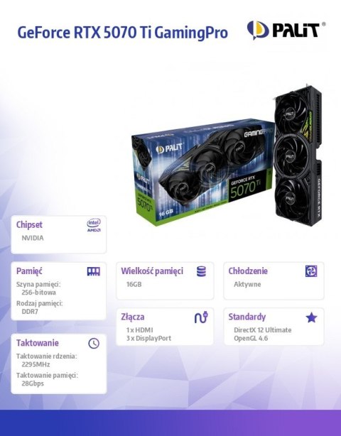 Palit Karta graficzna RTX 5070 Ti GAMING PRO 16GB GDDR7 256bit