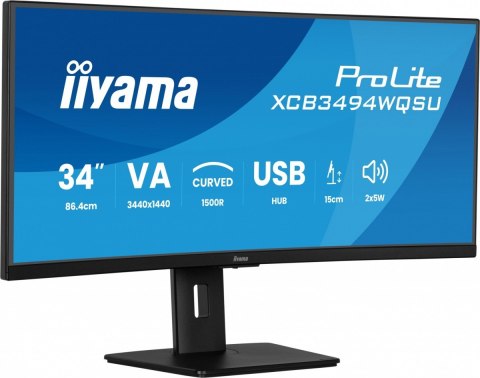 IIYAMA Monitor 34 cali XCB3494WQSU-B1 VA,UWQHD,1500R,2xHDMI,DP,2xUSB,2xUSB-C