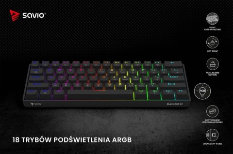 Savio Klawiatura mechaniczna BLACKOUT X2 OUTEMU Blue, Hot Swap