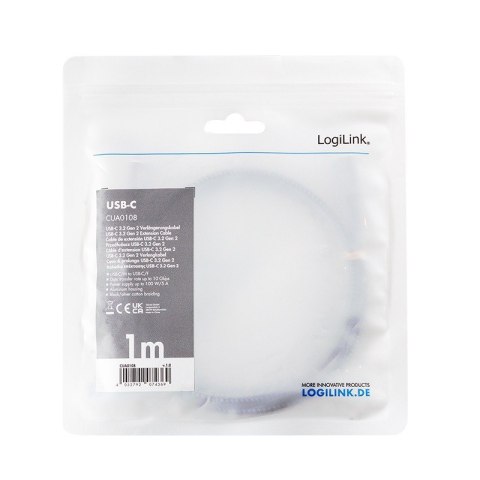 LogiLink Kabel USB3.2 gen2 TypeC do USB-C/F, PD, 1m