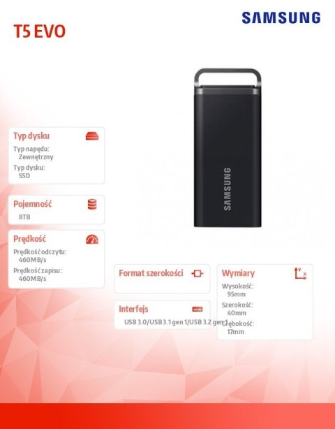 Samsung Dysk zewnętrzny SSD Portable T5 EVO 8TB USB3.2 GEN.1 czarny