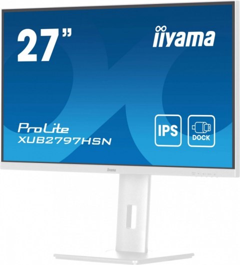 IIYAMA Monitor 27 cali XUB2797HSN-W2 IPS,FHD,USB-C Dock,HAS,300cd,1ms,sRGB99%,100Hz,HDMI,DP-out,USBx4,RJ45,2x2W/5y/