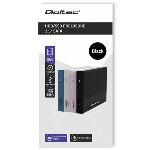 Qoltec Obudowa | Kieszeń na dysk SSD HDD 2.5 cala | SATA | USB 3.0 | Super speed 5Gb/s | 2TB | Czarna