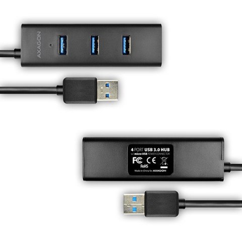 AXAGON HUE-S2BL Hub 4-portowy USB 3.2 Gen 1 charging hub, 1.2m kabel, microUSB dodatkowe zasilanie