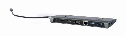 Gembird Adapter USB-C 9w1, HDMI, USB-C PD, VGA, DP, USBx3, Audio, LAN