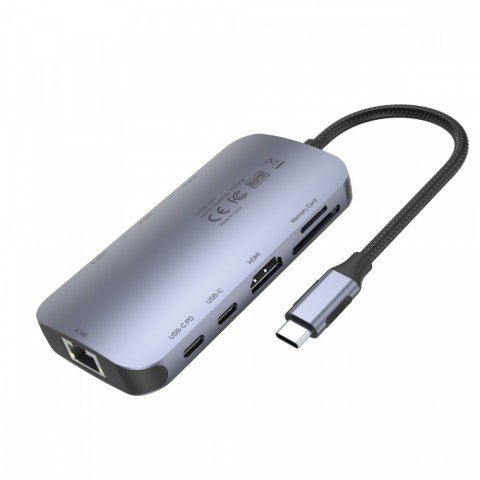 Unitek HUB USB-C 9w1, USB-C, HDMI 2.0, RJ45, PD 100W, czytnik SD; D1071A