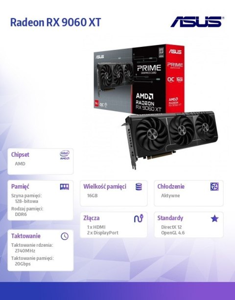 Asus Karta graficzna Radeon RX 9060 XT Prime OC 16GB GDDR6