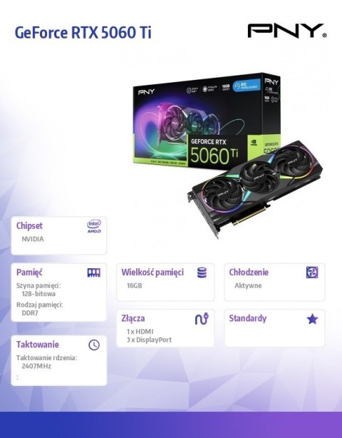 PNY Karta graficzna GeForce RTX 5060 Ti 16GB RGB VCG5060T16TFXXPB1-O