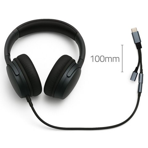 Qoltec Adapter USB-C 2w1 | USB-C | Jack 3.5mm | PD 15W | 10cm