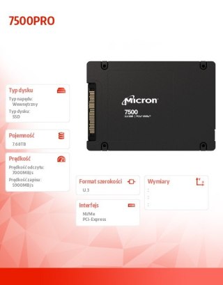 Micron Dysk SSD 7500PRO 7680GB NVMe U.3 15mm Single Pack