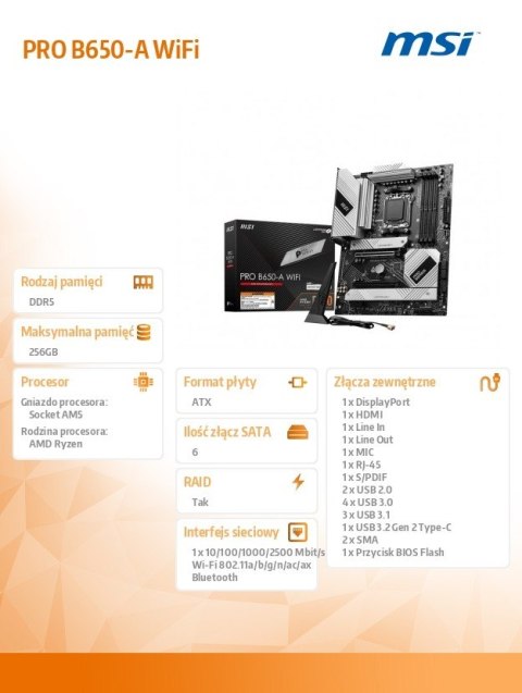 MSI Płyta główna PRO B650-A WIFI AM5 4DD 5 HDMI/DP mATX