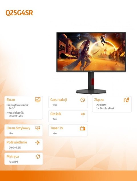 AOC Monitor Q25G4SR 24.5 cala Fast IPS 300Hz HDMIx2 DP Pivot Głośniki