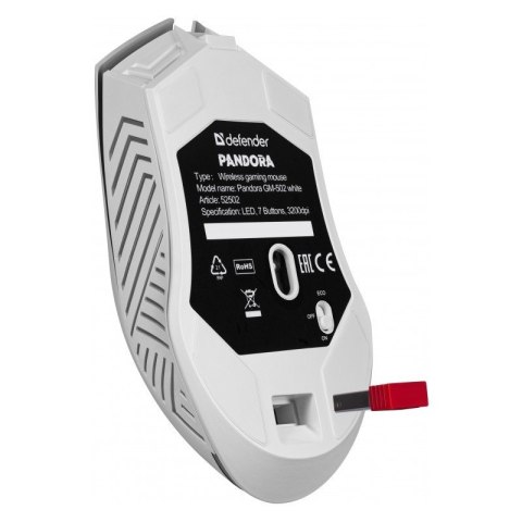 Defender Mysz gamingowa bezprzewodowa PANDORA RF 3200DPI 7P biała
