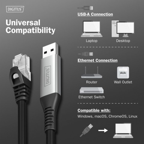 Digitus Kabel adapter USB-A - RJ45 Kat. 6A S/FTP, 1 Gbit/s, USB 3.2 Gen1, LSZH, 3m
