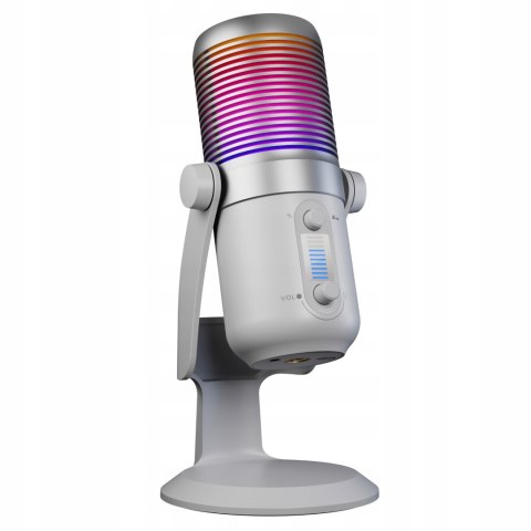 Rampage Diyez mikrofon gamingowy dotykowy RGB USB C biały kompaktowy