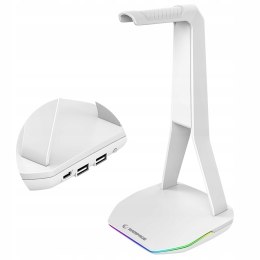 Rampage Tower T14 stojak na słuchawki gamingowy RGB hub 2x USB biały