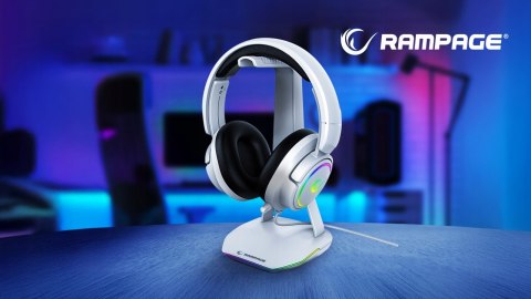Rampage Tower T14 stojak na słuchawki gamingowy RGB hub 2x USB biały
