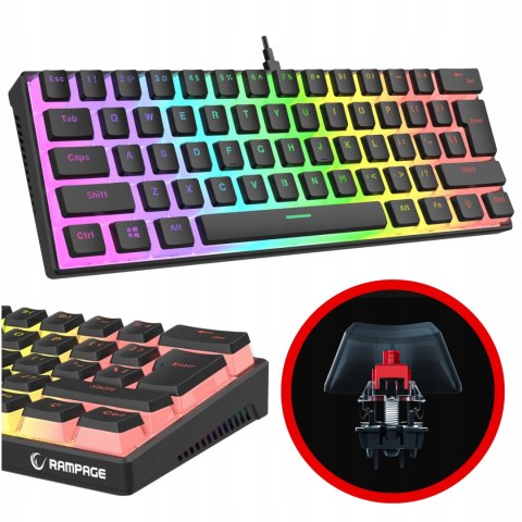Klawiatura Rampage RADIANT K11 mechaniczna Pudding RGB czerwona gaming