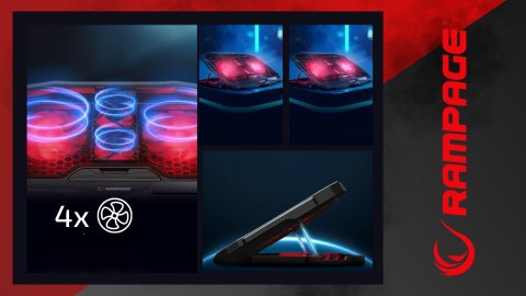 Rampage AD-RC4 Podstawka chłodząca pod laptop gaming czarna LED regulowana