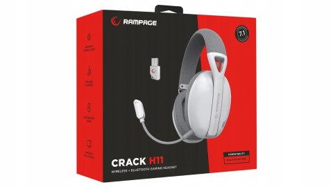Rampage Crack H11 białe słuchawki gamingowe 7.1 bezprzewodowe mikrofon