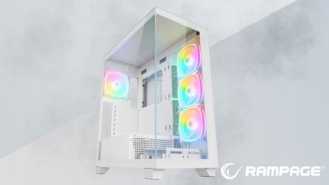 Rampage Hydra V1 Obudowa PC gaming 4x wentylator ARGB USB C USB A hub biały