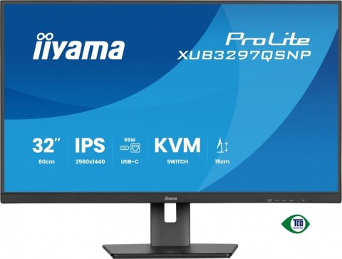 IIYAMA Monitor 32 cale XUB3297QSNP-B1 IPS,QHD,USB-C DOCK (95W), USB HUB 4x, KVM, RJ45, GW 5 LAT