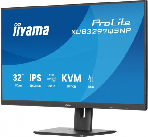IIYAMA Monitor 32 cale XUB3297QSNP-B1 IPS,QHD,USB-C DOCK (95W), USB HUB 4x, KVM, RJ45, GW 5 LAT