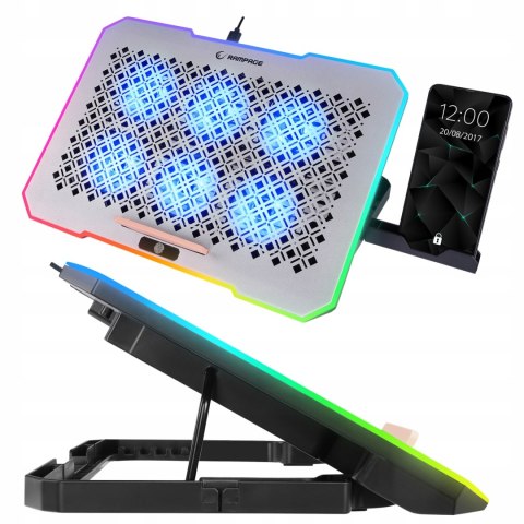 Rampage FREEZ Podstawka chłodząca laptopy 9-17 6 wentylatorów RGB srebrna
