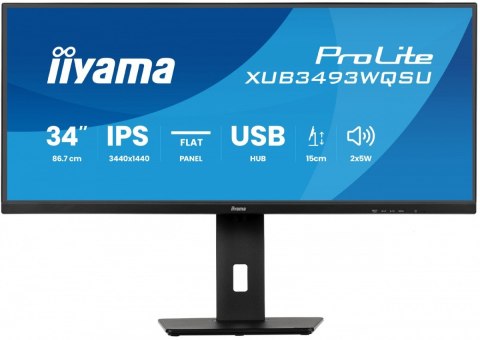 IIYAMA Monitor ProLite 34 cale XUB3493WQSU-B6 IPS,UWQHD,DP,2xHDMI,HAS,21:9,400cd, 120Hz,1000:1,1ms, USB HUBx4, 2x5W,