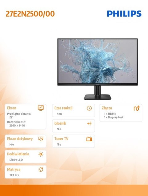 Philips Monitor 27E2N2500 27 cali IPS 120Hz HDMI DP