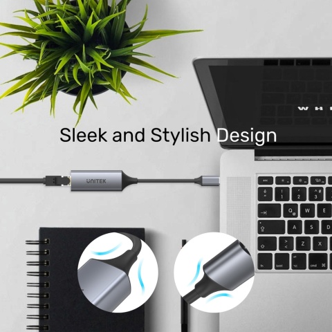Adapter USB C Unitek RJ45 1000 Mbps Gigabit kompaktowy aluminiowy szybki