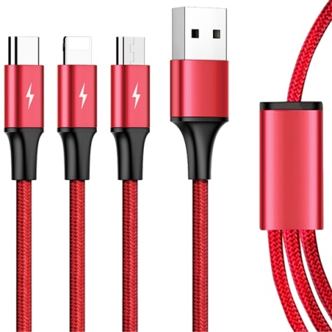 Unitek 3 in 1 USB Charging Cable C4049RD kabel 3w1 szybkie ładowanie 120 cm