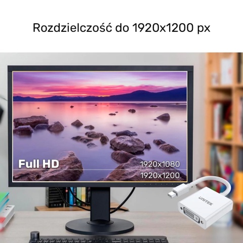 Unitek Adapter miniDisplayPort Y-6326WH na DVI 1920x1200 kompatybilny