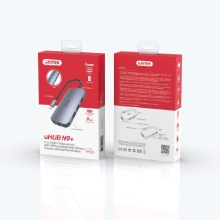 Unitek Hub N9+ USB-C HDMI 4K60 PD 100W 9w1 kompaktowy Gigabit czytnik kart