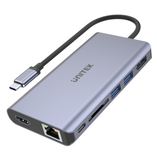 Unitek Hub USB C HDMI DP RJ45 2x USB 3.1 4K PD100W czytnik SD