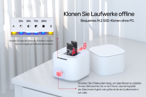Unitek Stacja klonująca 2x M.2 PCIe NVMe 10 Gbps szybka bez PC 18TB