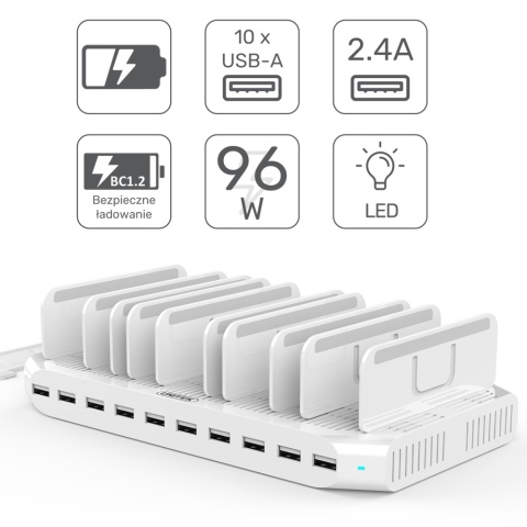 Unitek Y-2172 stacja ładująca 10 portów USB 2.4A 96W biurowa