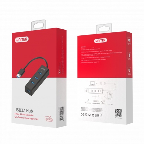 Unitek Y-3089 Hub USB 3.0 4 porty aktywny zasilany